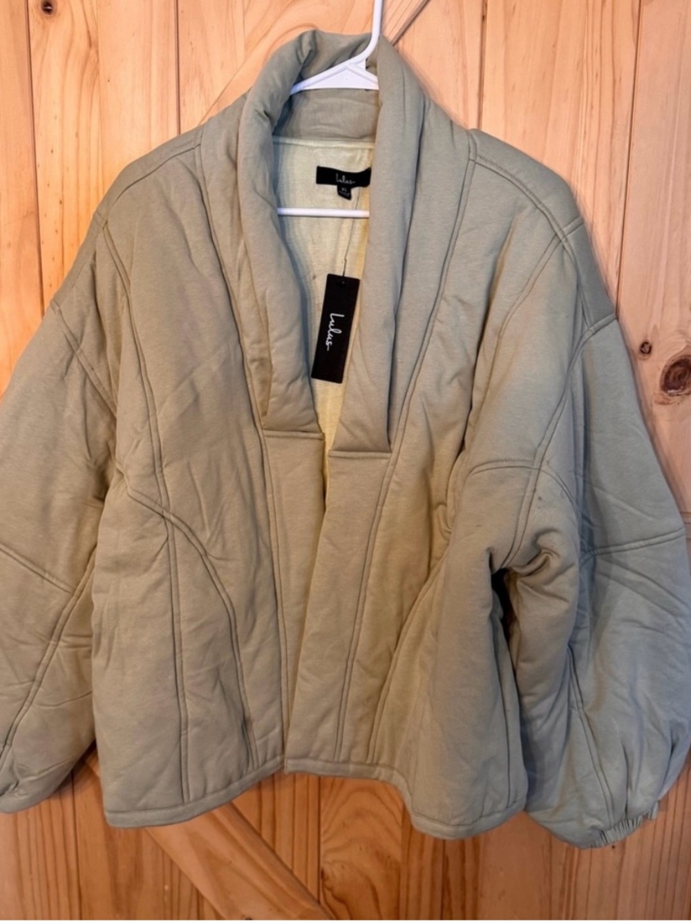 Lulu's Sage Quilted Shawl-Collar Bomber Jacket